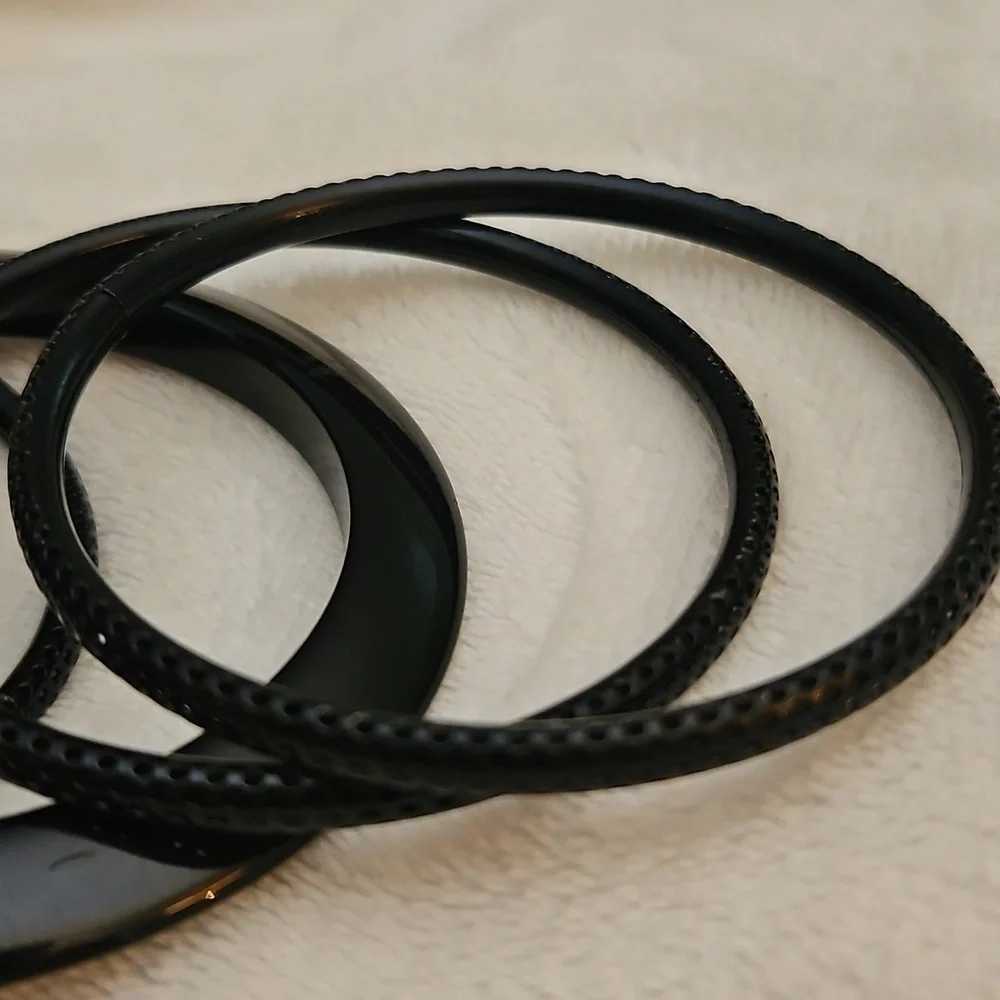 Stylish Black Metal and Acrylic Bangle Bracelets